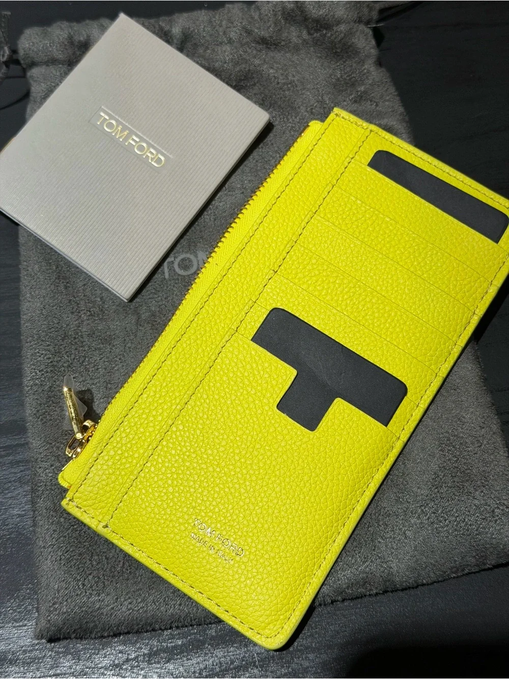 Tom Ford Yellow Leather Card & Phone Wallet with Black Accents